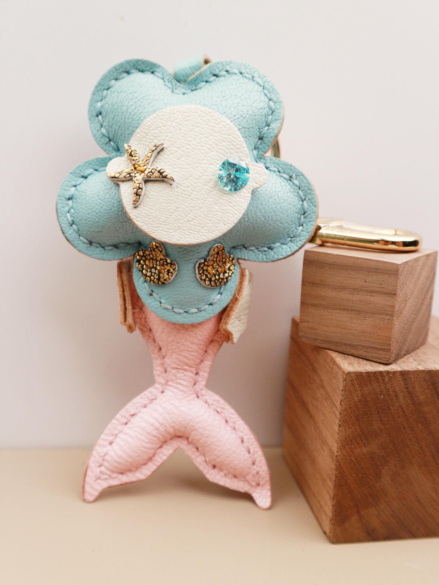 Handmade Mermaid Charm,Leather Bag Charm,Cute Mermaid Leather Handbag and Purse Charm,flowe Keychain,Mermaid Gift for Girls & Sea Lovers