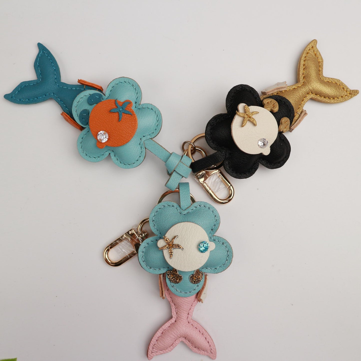 Handmade Mermaid Charm,Leather Bag Charm,Cute Mermaid Leather Handbag and Purse Charm,flowe Keychain,Mermaid Gift for Girls & Sea Lovers