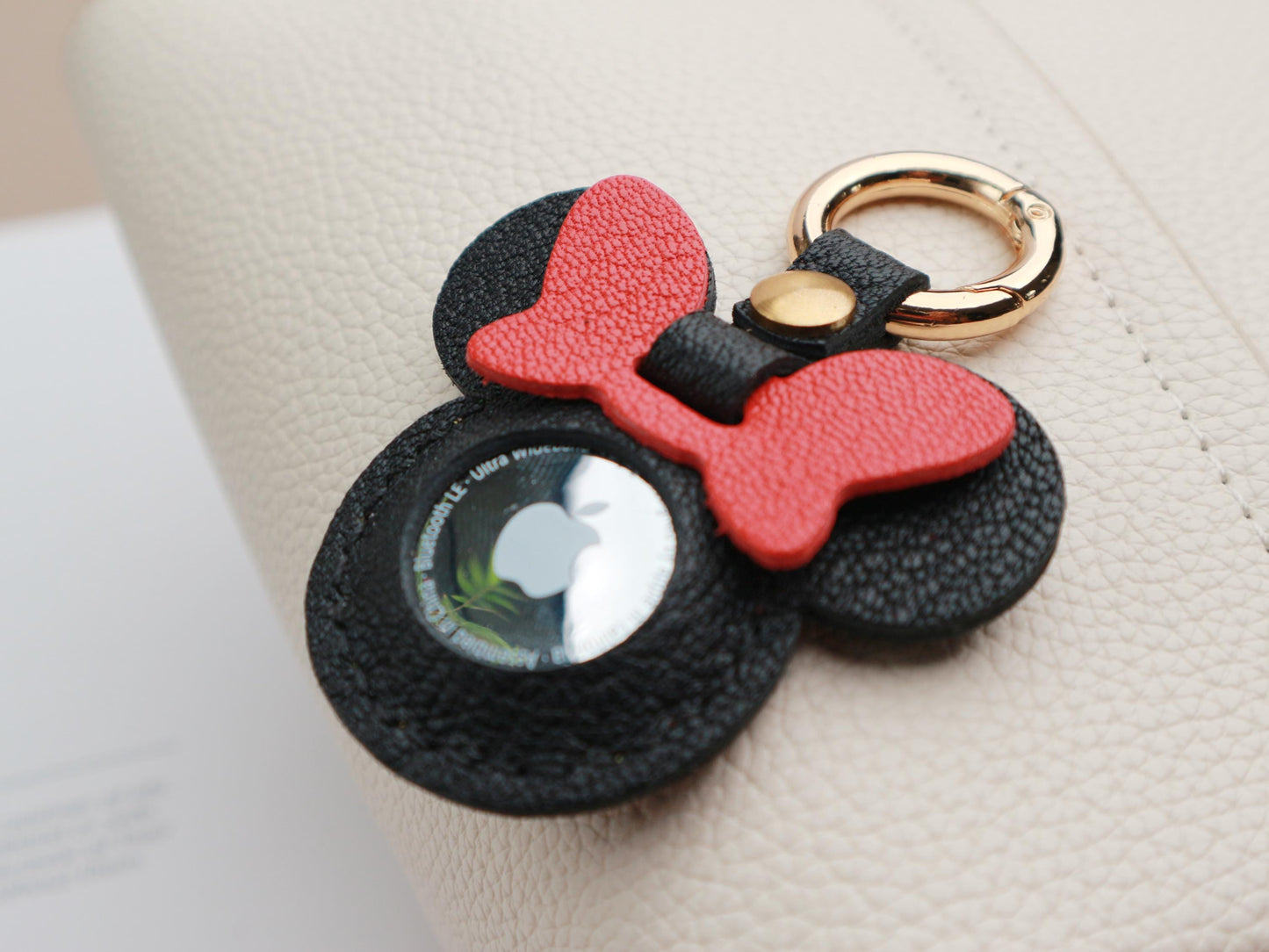 Handmade Leather AirTag case, Leather Mickey AirTag Holder, Leather Handbag and Purse Charm, Cute AirTag Keychain, Leather Protective Case