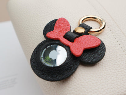 Handmade Leather AirTag case, Leather Mickey AirTag Holder, Leather Handbag and Purse Charm, Cute AirTag Keychain, Leather Protective Case