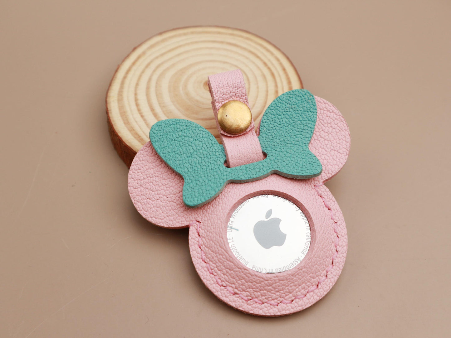 Handmade Leather AirTag case, Leather Mickey AirTag Holder, Leather Handbag and Purse Charm, Cute AirTag Keychain, Leather Protective Case