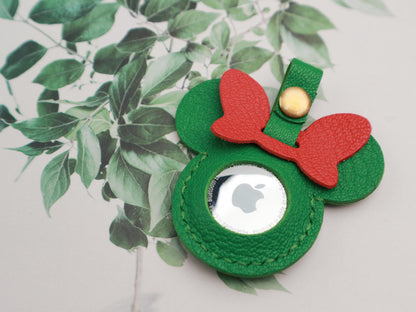 Handmade Leather AirTag case, Leather Mickey AirTag Holder, Leather Handbag and Purse Charm, Cute AirTag Keychain, Leather Protective Case