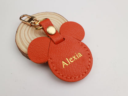 Handmade Leather AirTag case, Leather Mickey AirTag Holder, Leather Handbag and Purse Charm, Cute AirTag Keychain, Leather Protective Case