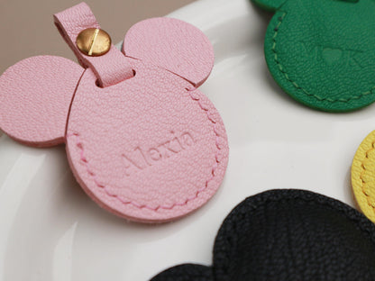 Handmade Leather AirTag case, Leather Mickey AirTag Holder, Leather Handbag and Purse Charm, Cute AirTag Keychain, Leather Protective Case