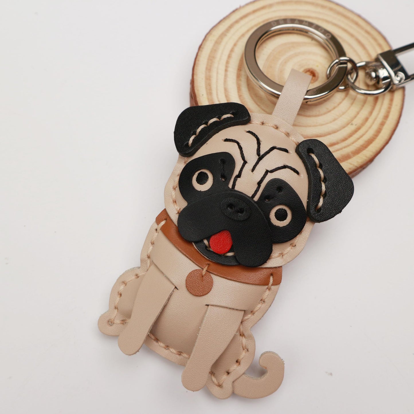 Handmade Leather pug charm Bag Charm, Leather Bag Charm,dog Charm, Cute pet Leather Handbag/ Purse Charm,Dog Lovers  gift,pet Keychain
