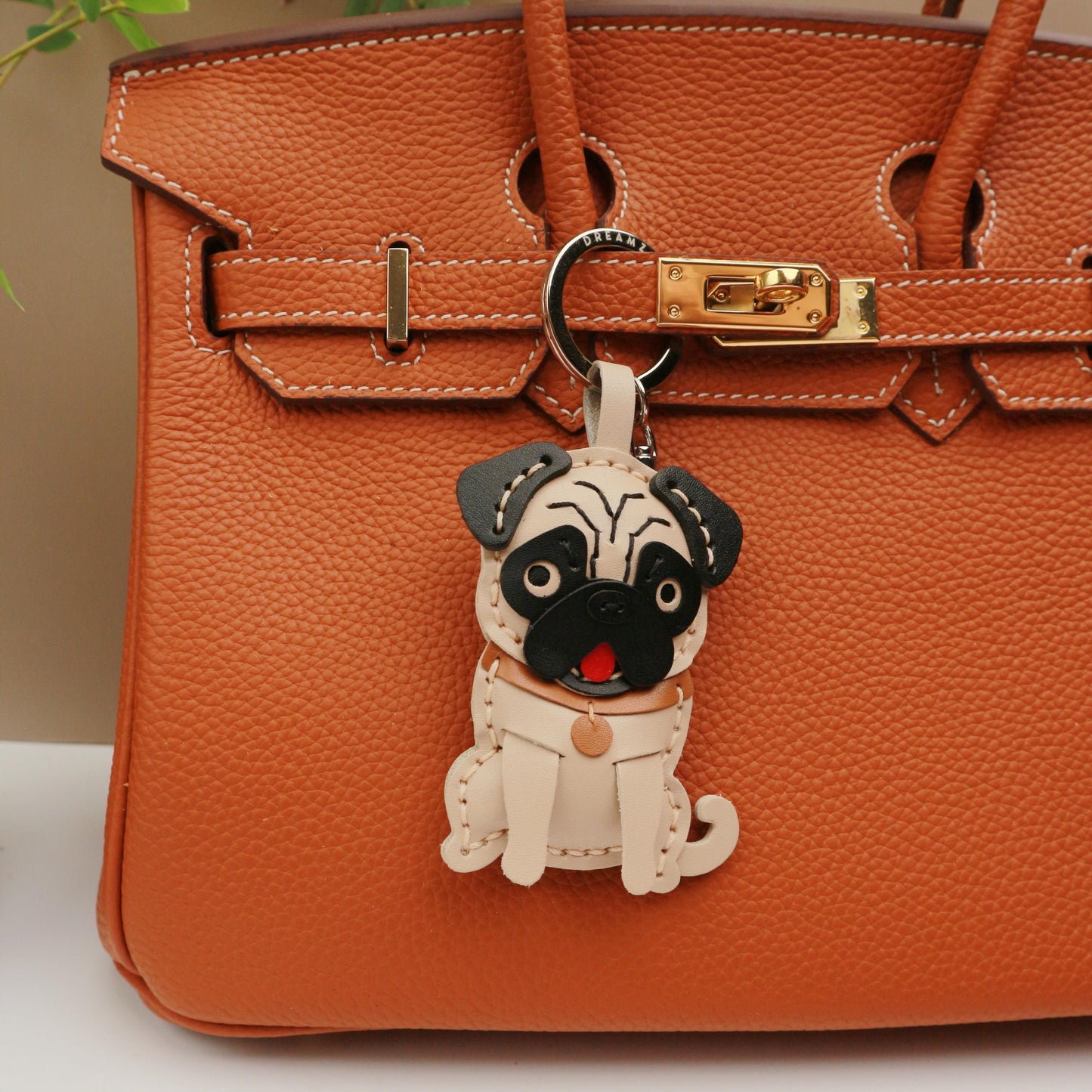 Handmade Leather pug charm Bag Charm, Leather Bag Charm,dog Charm, Cute pet Leather Handbag/ Purse Charm,Dog Lovers  gift,pet Keychain