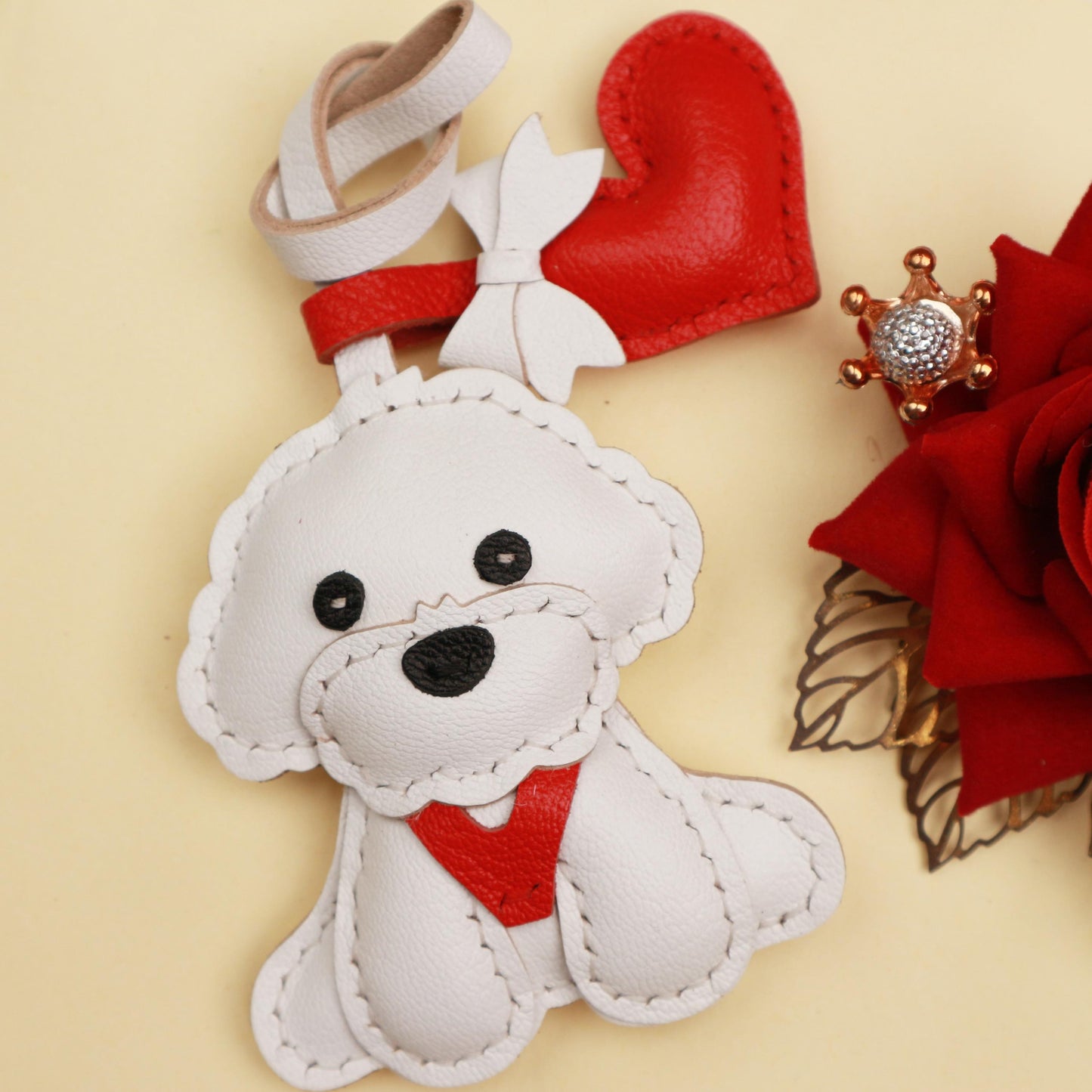 Personalized custom pets dog,Leather Bag Charm, Bichon frise Charm,Handbag and Purse Charm,dog Keychain,pets birthday Gift,dog mon gifts