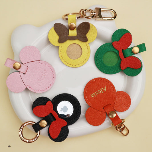 Handmade Leather AirTag case, Leather Mickey AirTag Holder, Leather Handbag and Purse Charm, Cute AirTag Keychain, Leather Protective Case