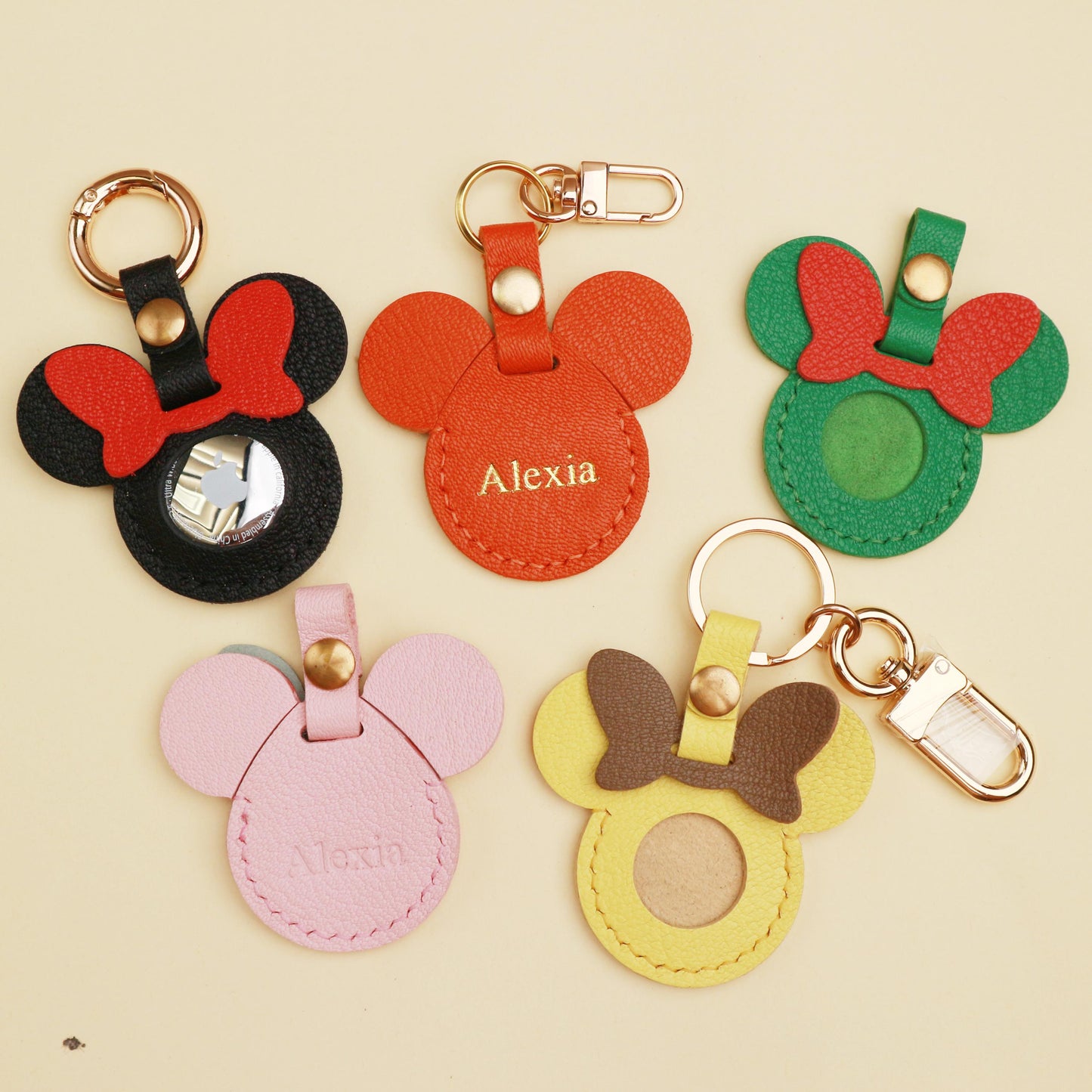 Handmade Leather AirTag case, Leather Mickey AirTag Holder, Leather Handbag and Purse Charm, Cute AirTag Keychain, Leather Protective Case