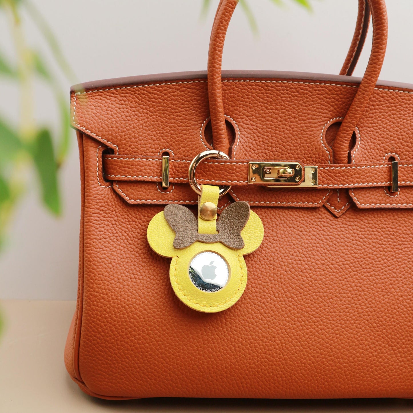 Handmade Leather AirTag case, Leather Mickey AirTag Holder, Leather Handbag and Purse Charm, Cute AirTag Keychain, Leather Protective Case