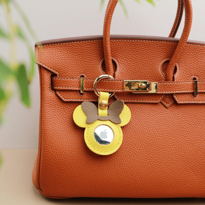Handmade Leather AirTag case, Leather Mickey AirTag Holder, Leather Handbag and Purse Charm, Cute AirTag Keychain, Leather Protective Case