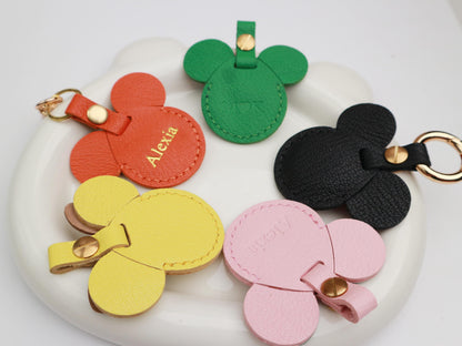 Handmade Leather AirTag case, Leather Mickey AirTag Holder, Leather Handbag and Purse Charm, Cute AirTag Keychain, Leather Protective Case