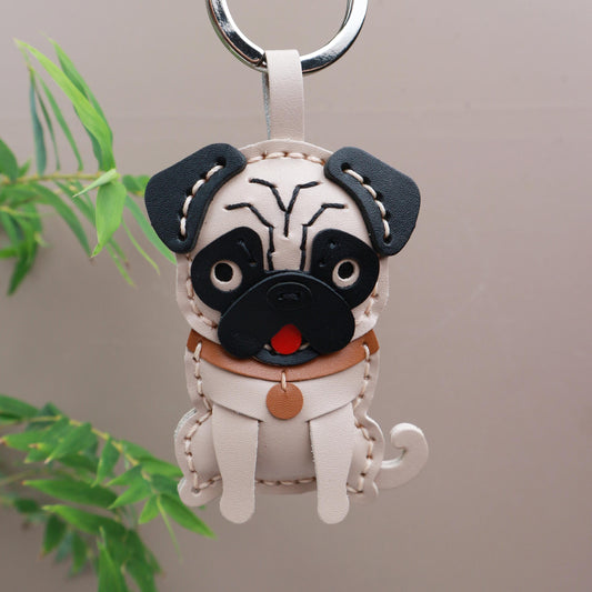 Handmade Leather pug charm Bag Charm, Leather Bag Charm,dog Charm, Cute pet Leather Handbag/ Purse Charm,Dog Lovers  gift,pet Keychain