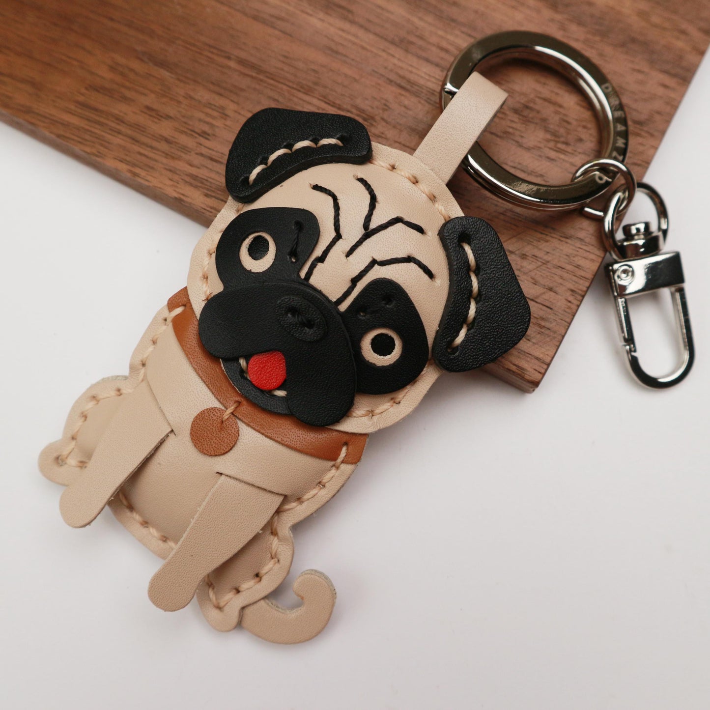Handmade Leather pug charm Bag Charm, Leather Bag Charm,dog Charm, Cute pet Leather Handbag/ Purse Charm,Dog Lovers  gift,pet Keychain