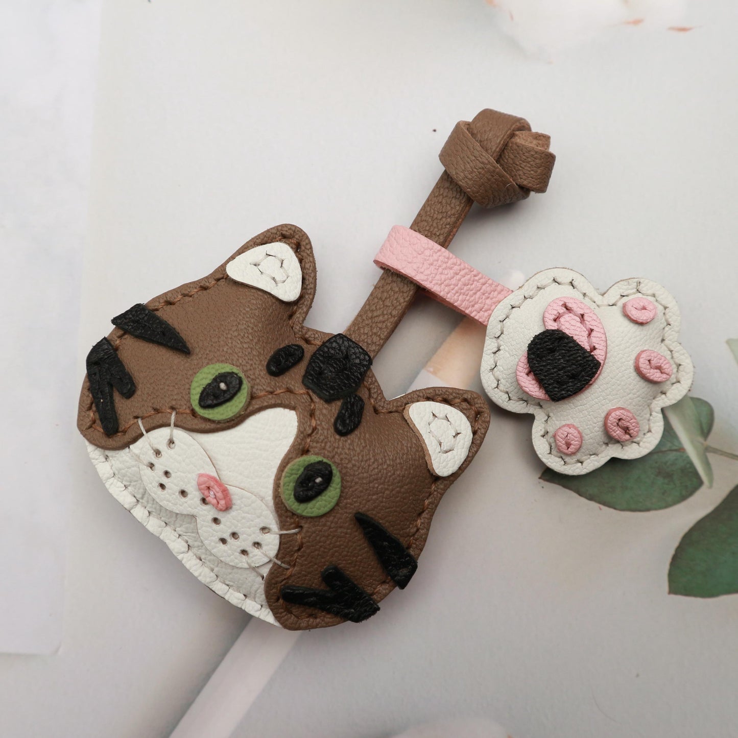 Custom Leather Cat Keychain ,leather bag charms,cute cat charm,Leather Handbag and Purse Charm, Personalised Handmade leather accessory gift