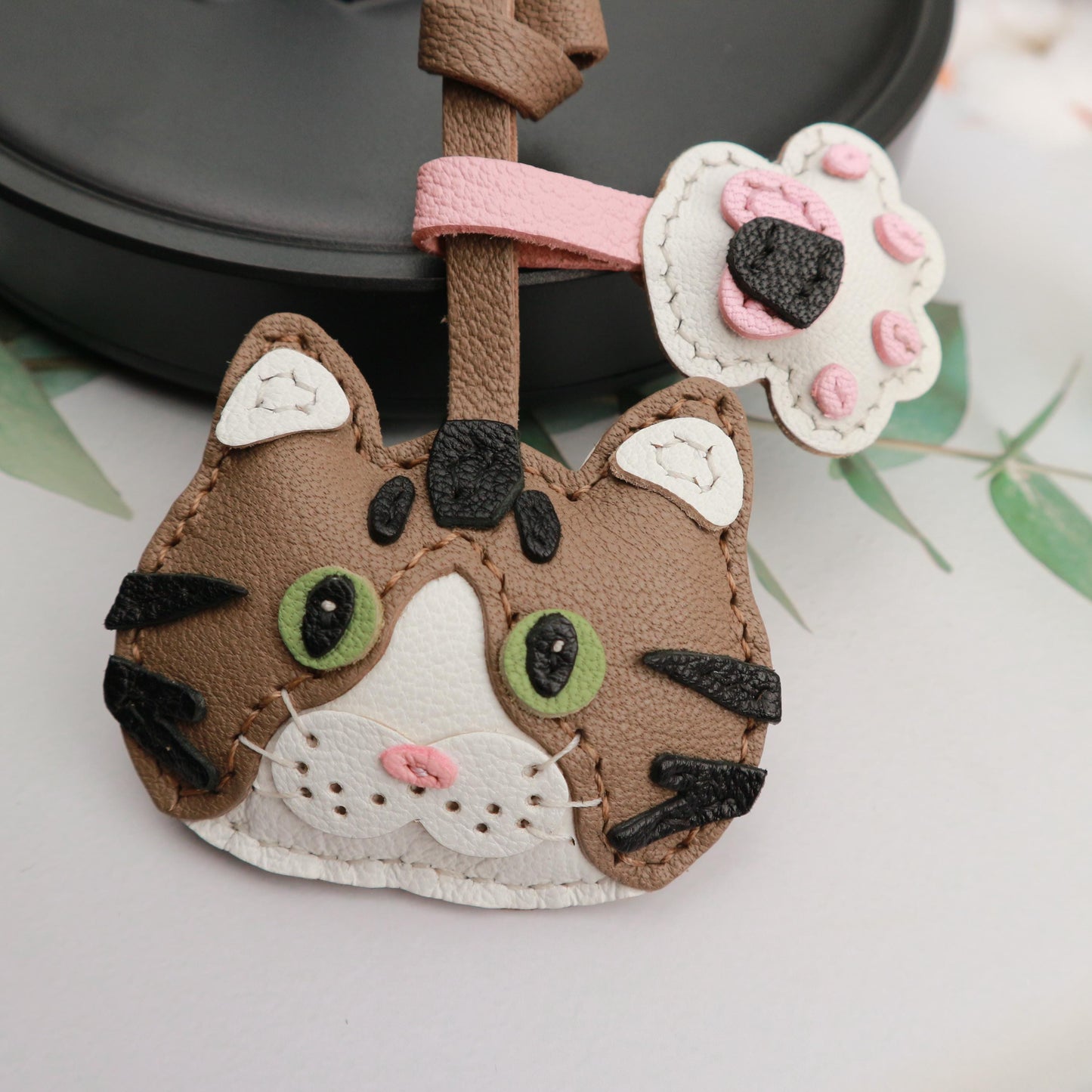 Custom Leather Cat Keychain ,leather bag charms,cute cat charm,Leather Handbag and Purse Charm, Personalised Handmade leather accessory gift