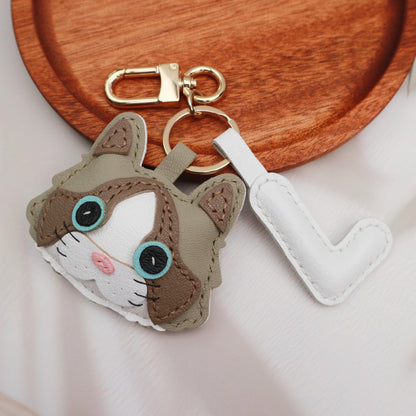 Handmade Leather Cat Charm,Leather Bag Charm, Leather Handbag and Purse Charm, Cute Cat Keychain, book bag charm,Handmade car mirror charm