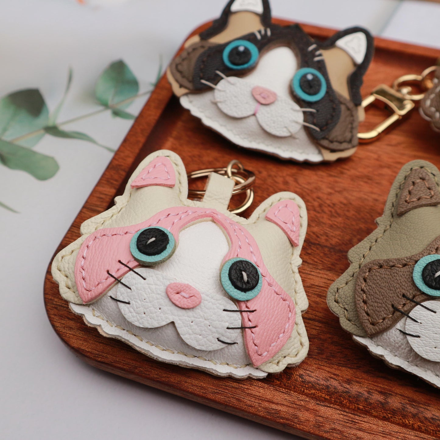 Handmade Leather Cat Charm,Leather Bag Charm, Leather Handbag and Purse Charm, Cute Cat Keychain, book bag charm,Handmade car mirror charm