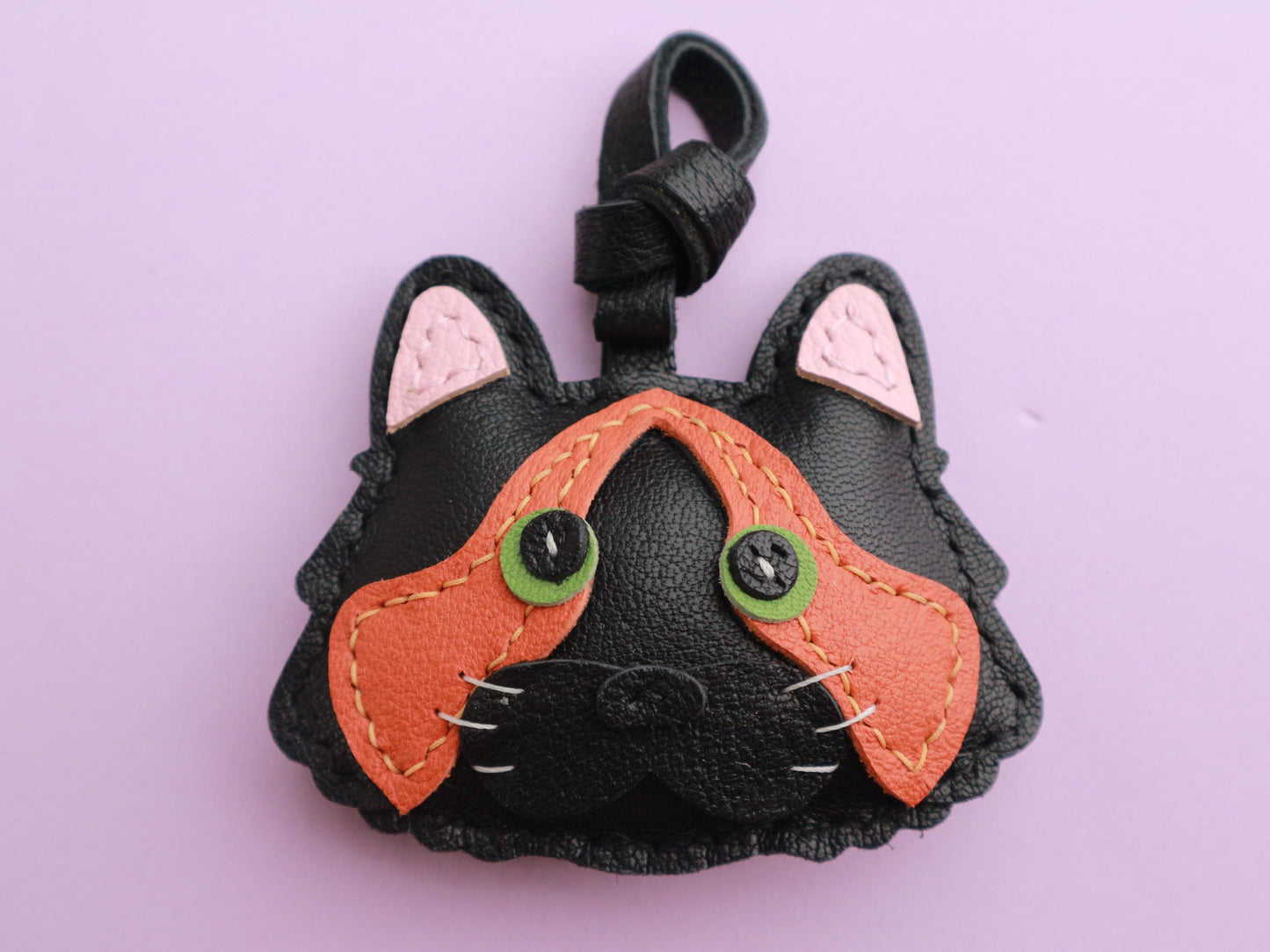 Handmade Leather Cat Charm,Leather Bag Charm, Leather Handbag and Purse Charm, Cute Cat Keychain, book bag charm,Handmade car mirror charm