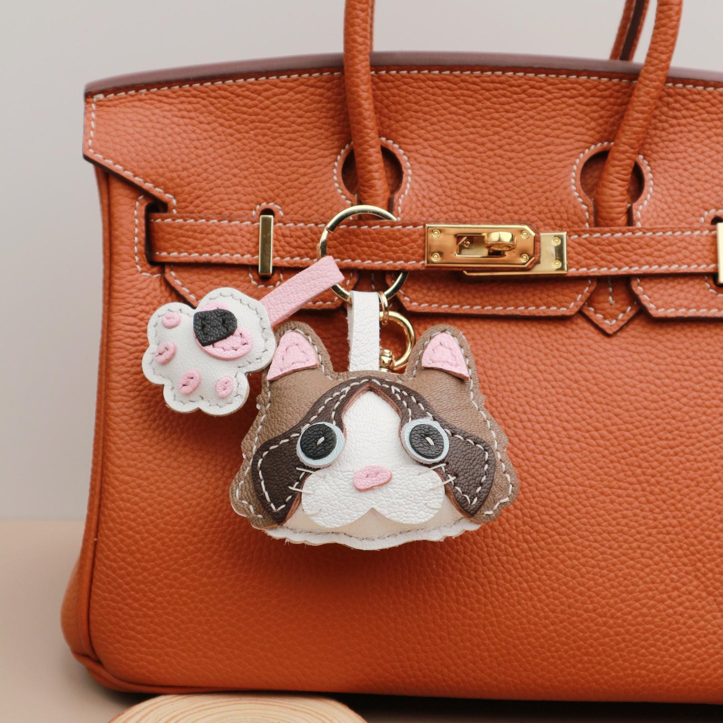 Handmade Leather Cat Charm,Leather Bag Charm, Leather Handbag and Purse Charm, Cute Cat Keychain, book bag charm,Handmade car mirror charm
