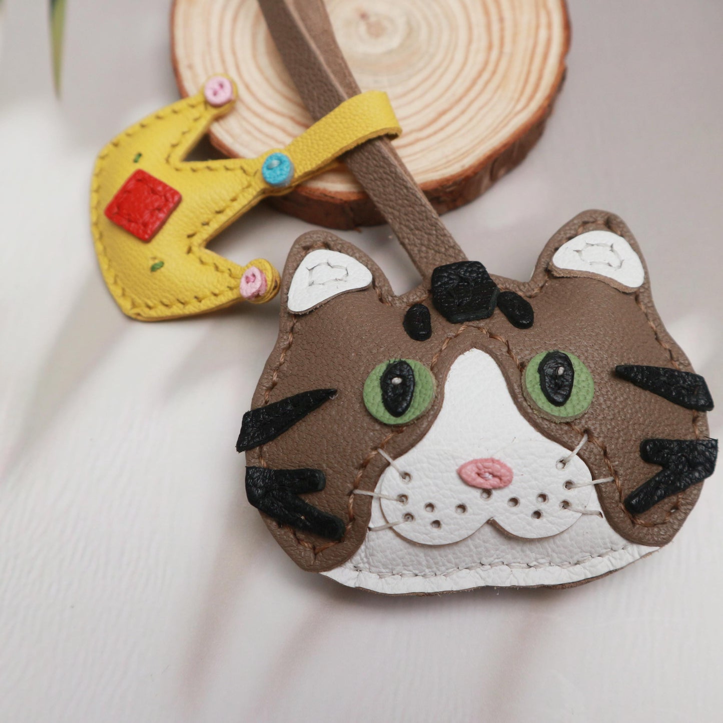 Custom Leather Cat Keychain ,leather bag charms,cute cat charm,Leather Handbag and Purse Charm, Personalised Handmade leather accessory gift