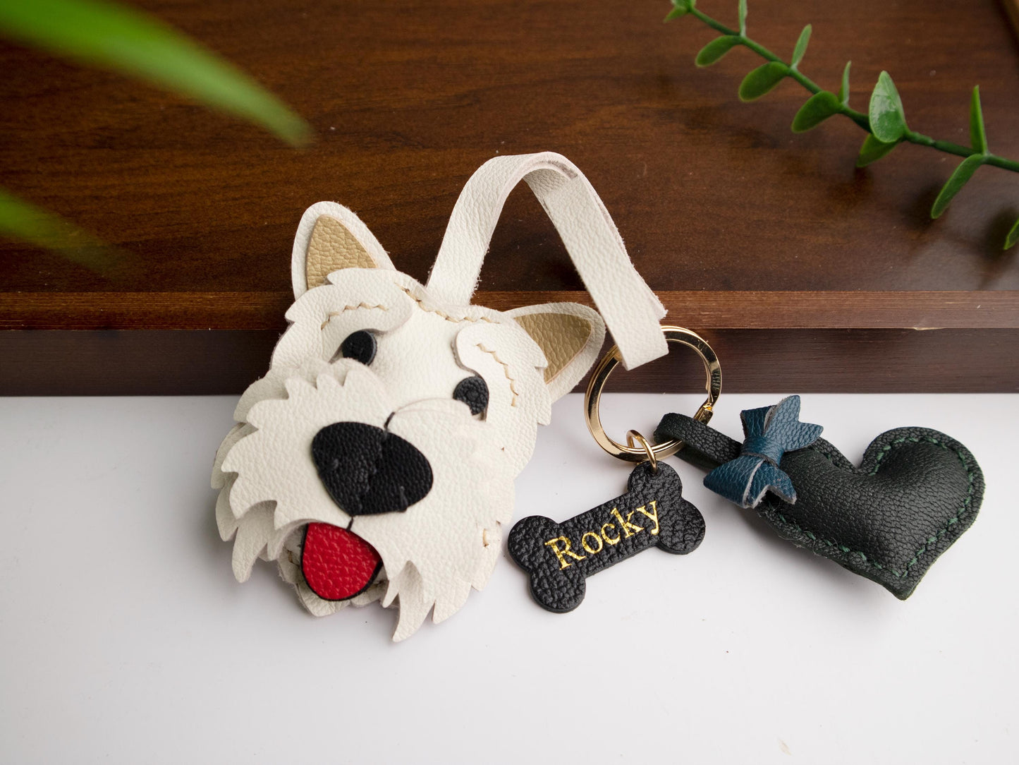 Westie Leather Bag Charm,Handmade Bag Charm,cute puppy dog keychain gift idea friend family pet accessary, Leather Handbag/ Purse Charm