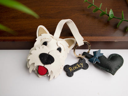 Westie Leather Bag Charm,Handmade Bag Charm,cute puppy dog keychain gift idea friend family pet accessary, Leather Handbag/ Purse Charm