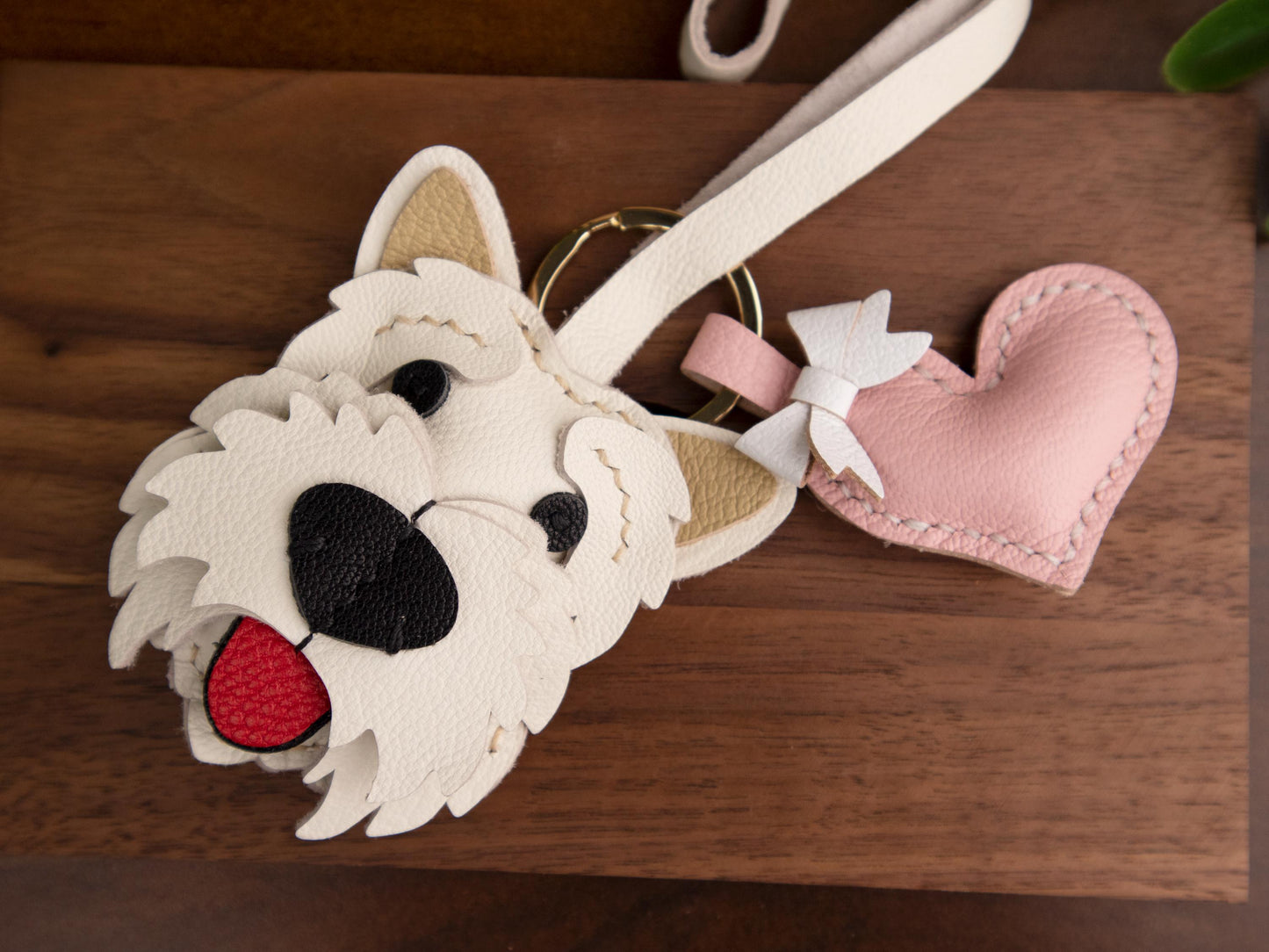 Westie Leather Bag Charm,Handmade Bag Charm,cute puppy dog keychain gift idea friend family pet accessary, Leather Handbag/ Purse Charm