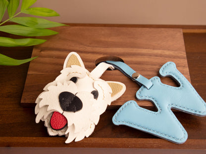 Westie Leather Bag Charm,Handmade Bag Charm,cute puppy dog keychain gift idea friend family pet accessary, Leather Handbag/ Purse Charm