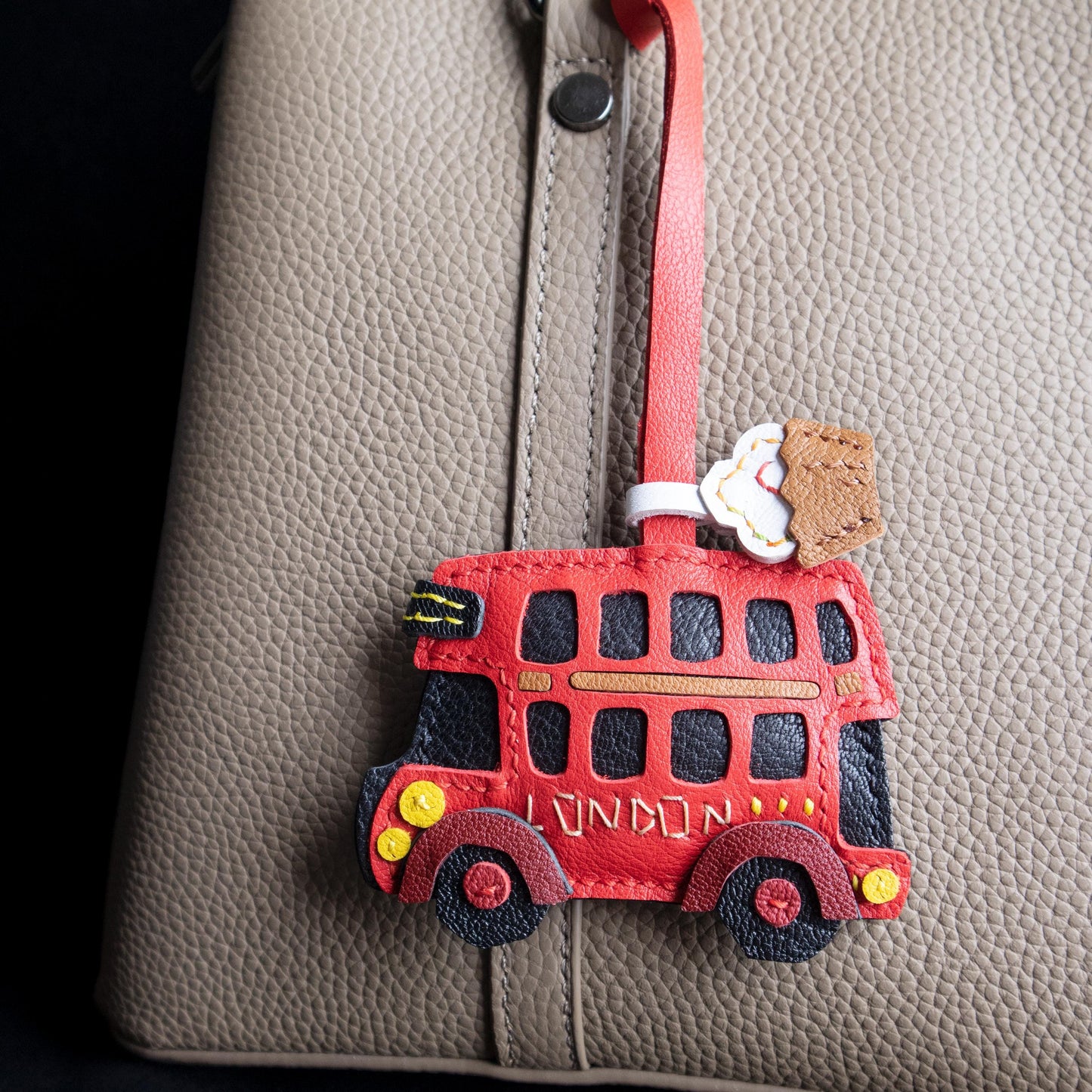 Small Bus Leather charm,Leather  Bag Charm,Handmade London Bus Bag Charm, Leather Handbag and Purse Charm,Unique Bus Keychain