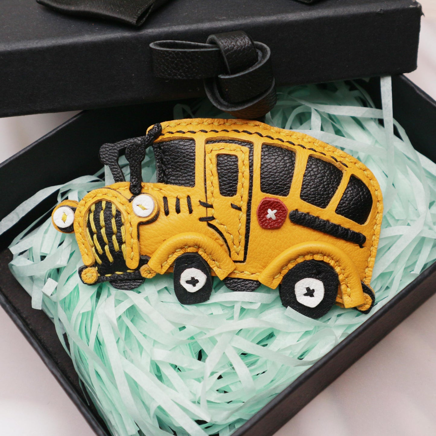 Handmade Bus Leather charm,unique bag charm,cute School Bus chain,Car Ornament Handbag Purse Charm Leather Fashion Accessory,christmas gift