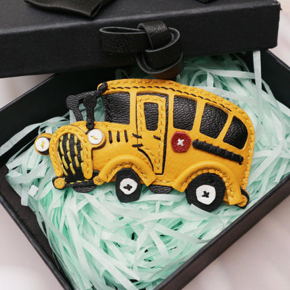 Handmade Bus Leather charm,unique bag charm,cute School Bus chain,Car Ornament Handbag Purse Charm Leather Fashion Accessory,christmas gift