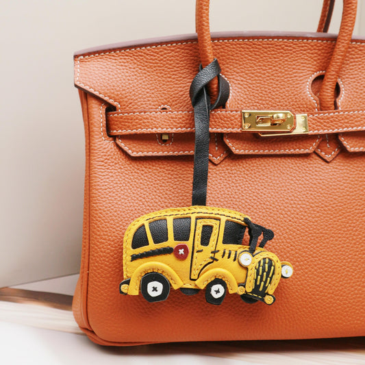 Handmade Bus Leather charm,unique bag charm,cute School Bus chain,Car Ornament Handbag Purse Charm Leather Fashion Accessory,christmas gift