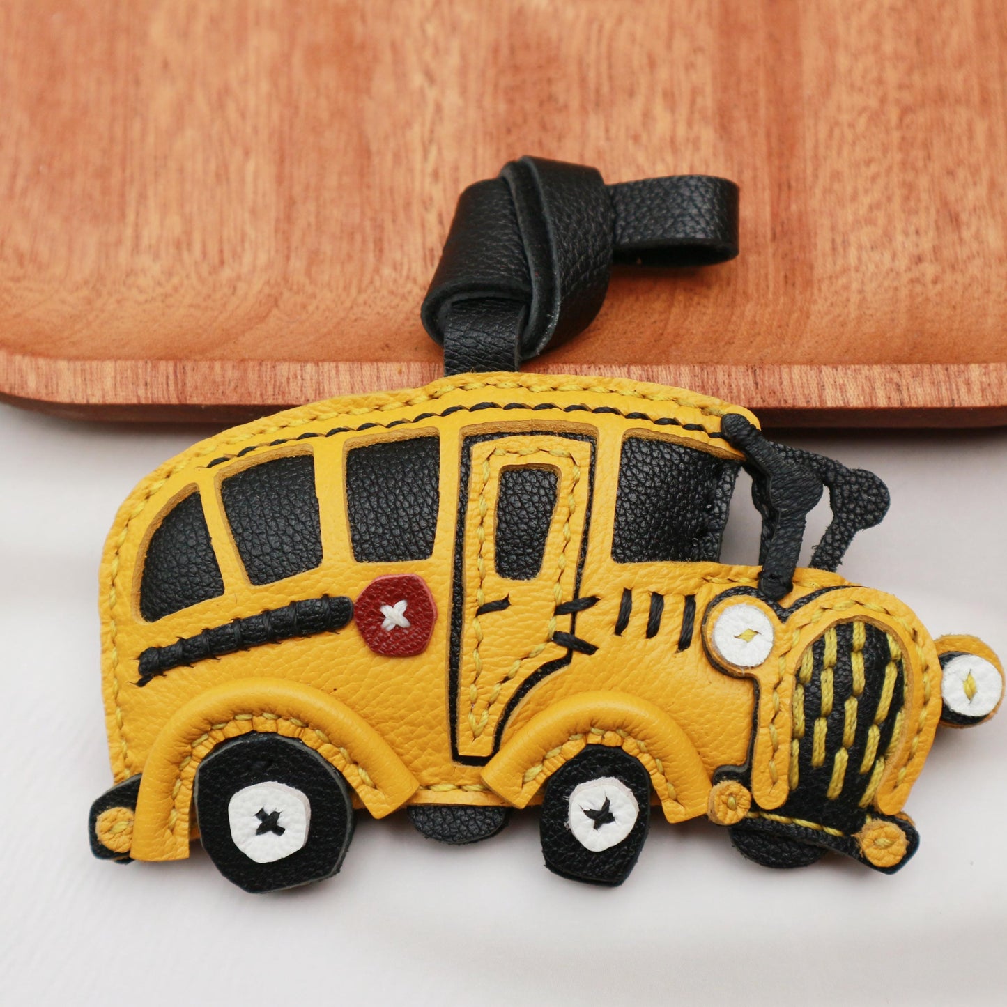 Handmade Bus Leather charm,unique bag charm,cute School Bus chain,Car Ornament Handbag Purse Charm Leather Fashion Accessory,christmas gift