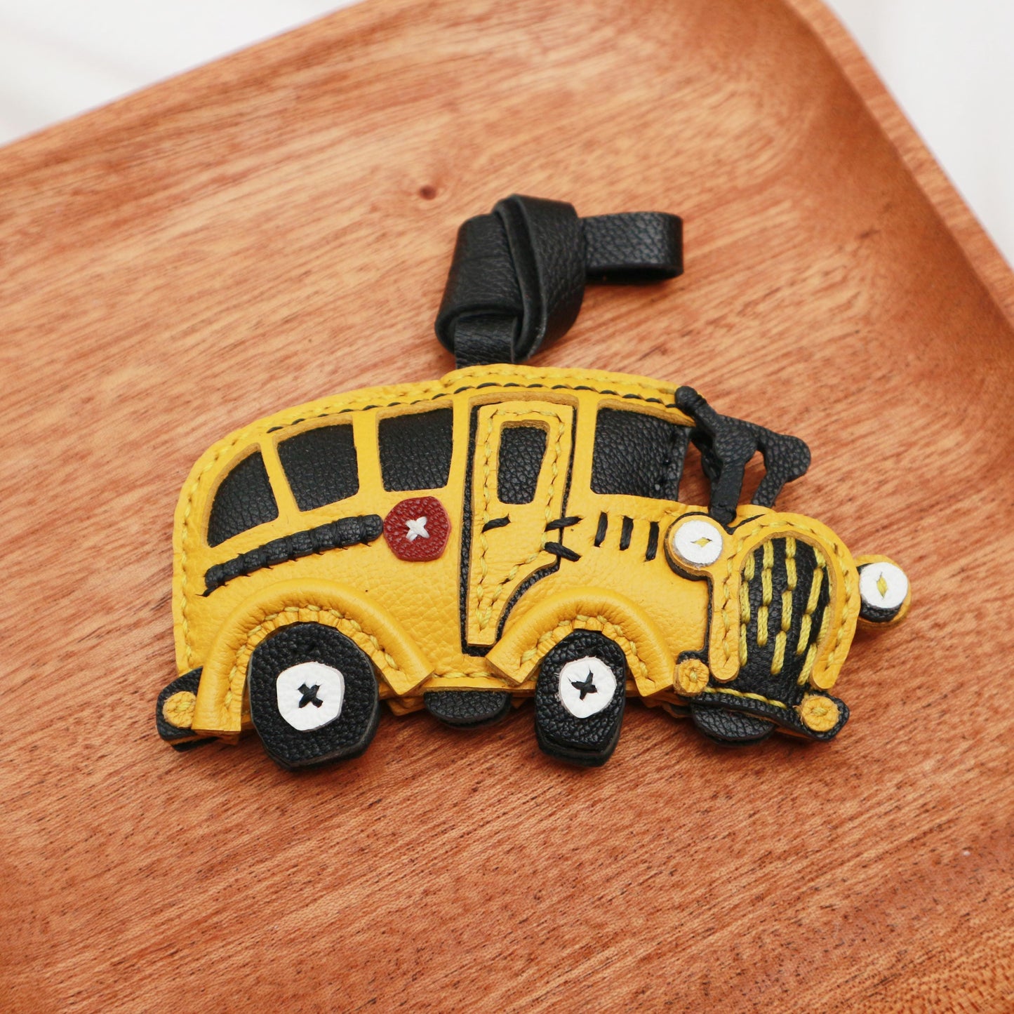 Handmade Bus Leather charm,unique bag charm,cute School Bus chain,Car Ornament Handbag Purse Charm Leather Fashion Accessory,christmas gift