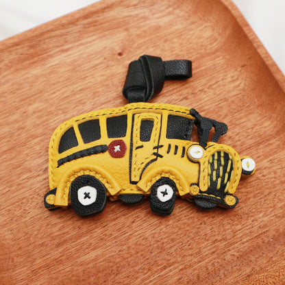 Handmade Bus Leather charm,unique bag charm,cute School Bus chain,Car Ornament Handbag Purse Charm Leather Fashion Accessory,christmas gift