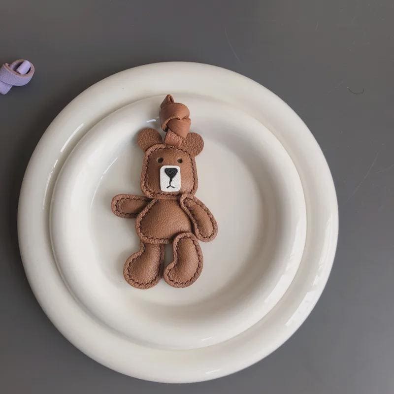 Handcrafted Leather Teddy Bear Bag Charm: Alran Goatskin Keychain