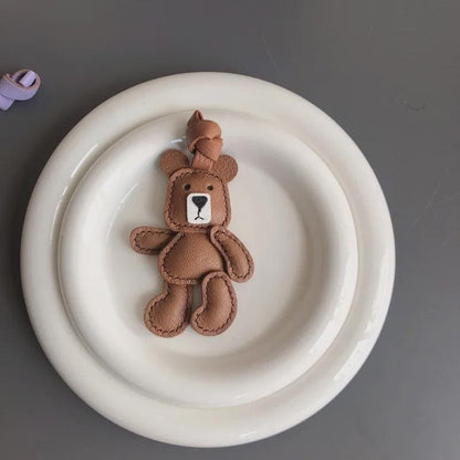 Handcrafted Leather Teddy Bear Bag Charm: Alran Goatskin Keychain
