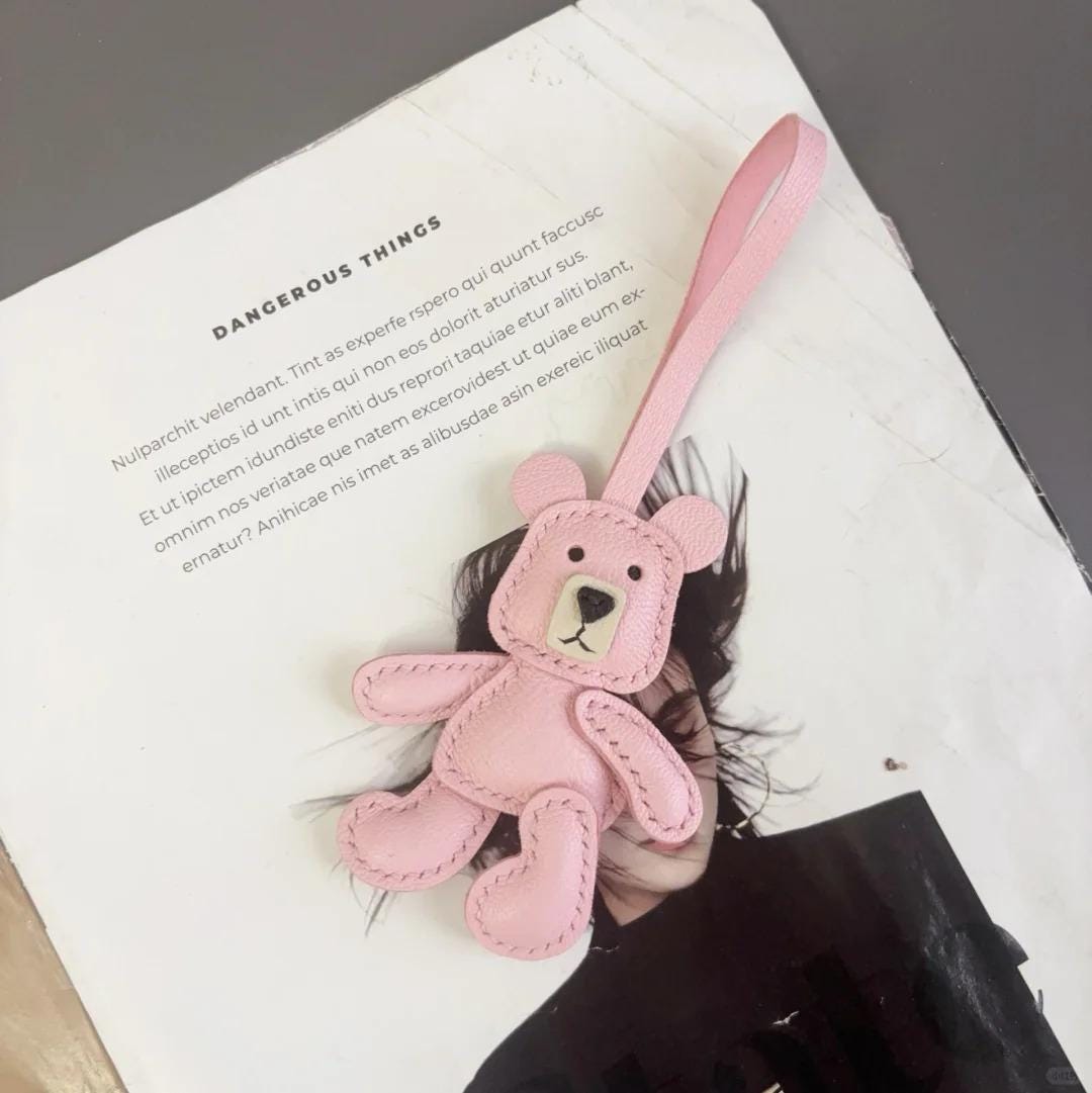 Handcrafted Leather Teddy Bear Bag Charm: Alran Goatskin Keychain