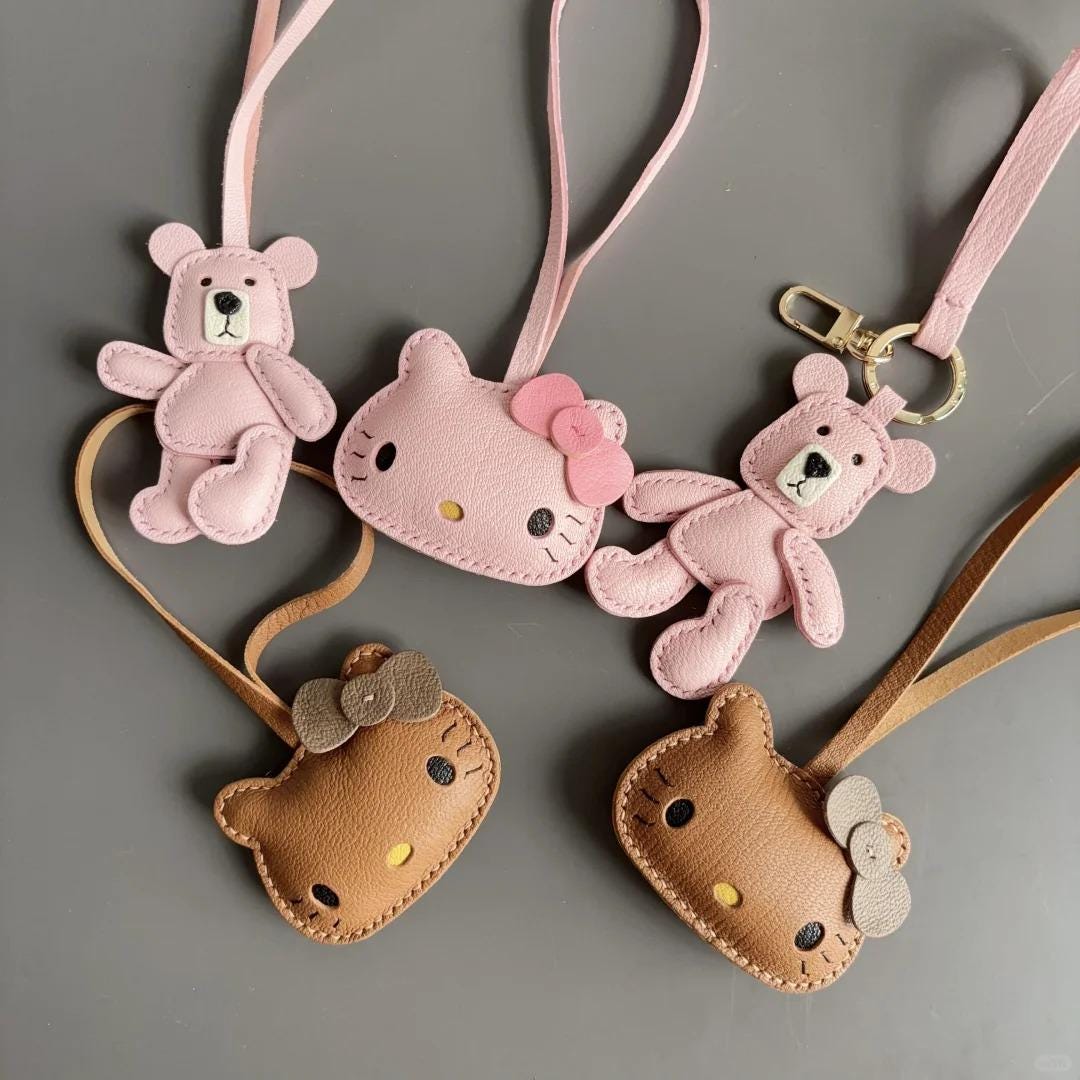 Handcrafted Leather Teddy Bear Bag Charm: Alran Goatskin Keychain