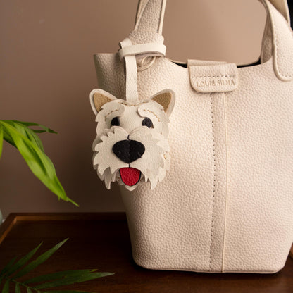 Westie Leather Bag Charm,Handmade Bag Charm,cute puppy dog keychain gift idea friend family pet accessary, Leather Handbag/ Purse Charm