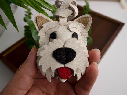 Westie Leather Bag Charm,Handmade Bag Charm,cute puppy dog keychain gift idea friend family pet accessary, Leather Handbag/ Purse Charm