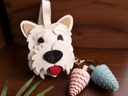 Westie Leather Bag Charm,Handmade Bag Charm,cute puppy dog keychain gift idea friend family pet accessary, Leather Handbag/ Purse Charm