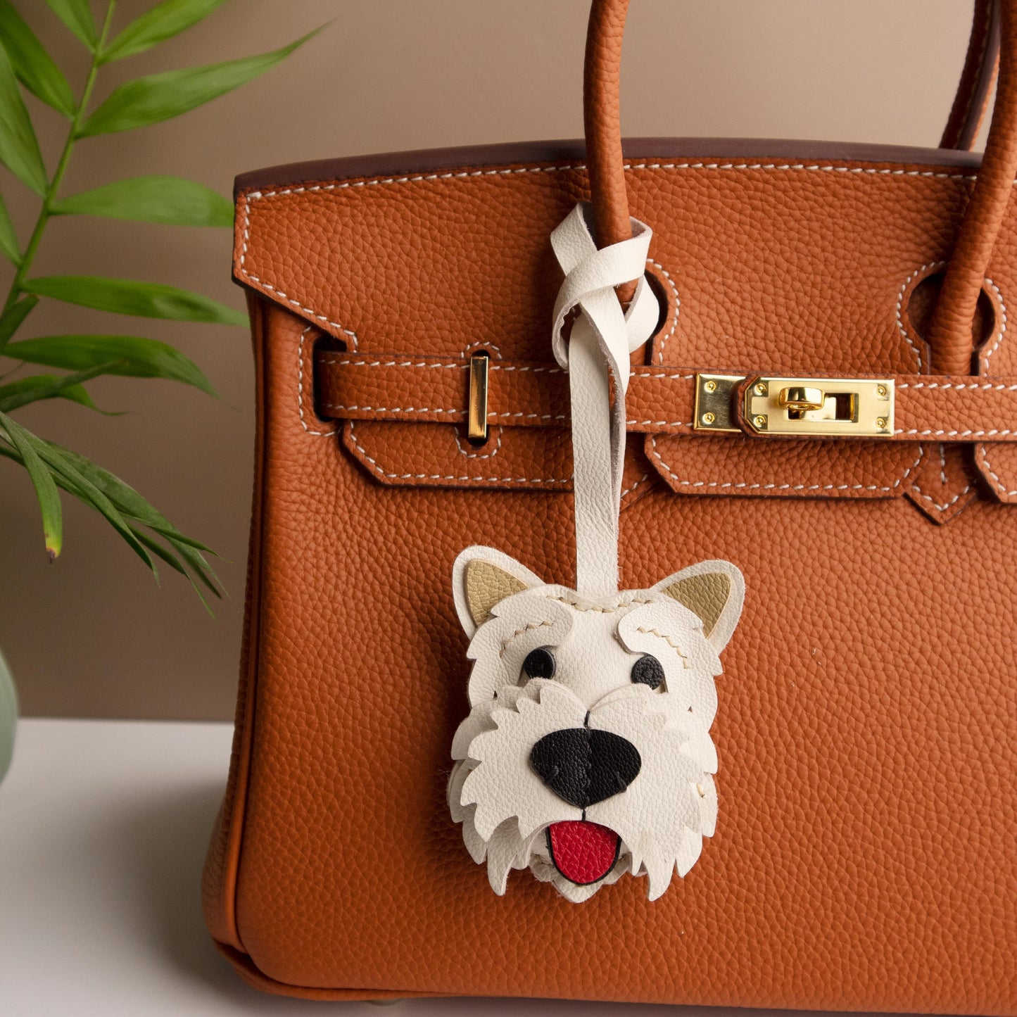 Westie Leather Bag Charm,Handmade Bag Charm,cute puppy dog keychain gift idea friend family pet accessary, Leather Handbag/ Purse Charm