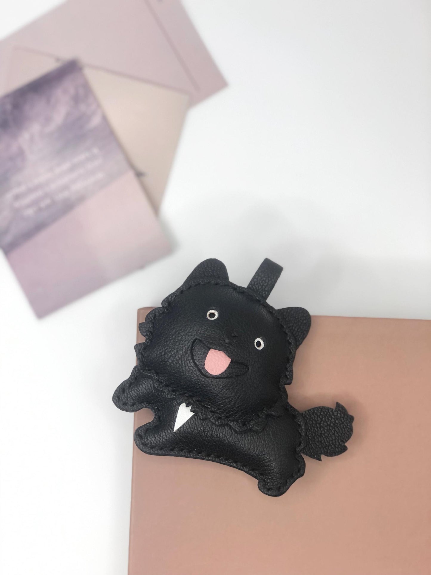 Leather Dog Charm, Handmade Pomeranian Bag Charm, Cute Dog Leather Handbag and Purse Charm, Dog Keychain,Handmade Unique Bag Charm