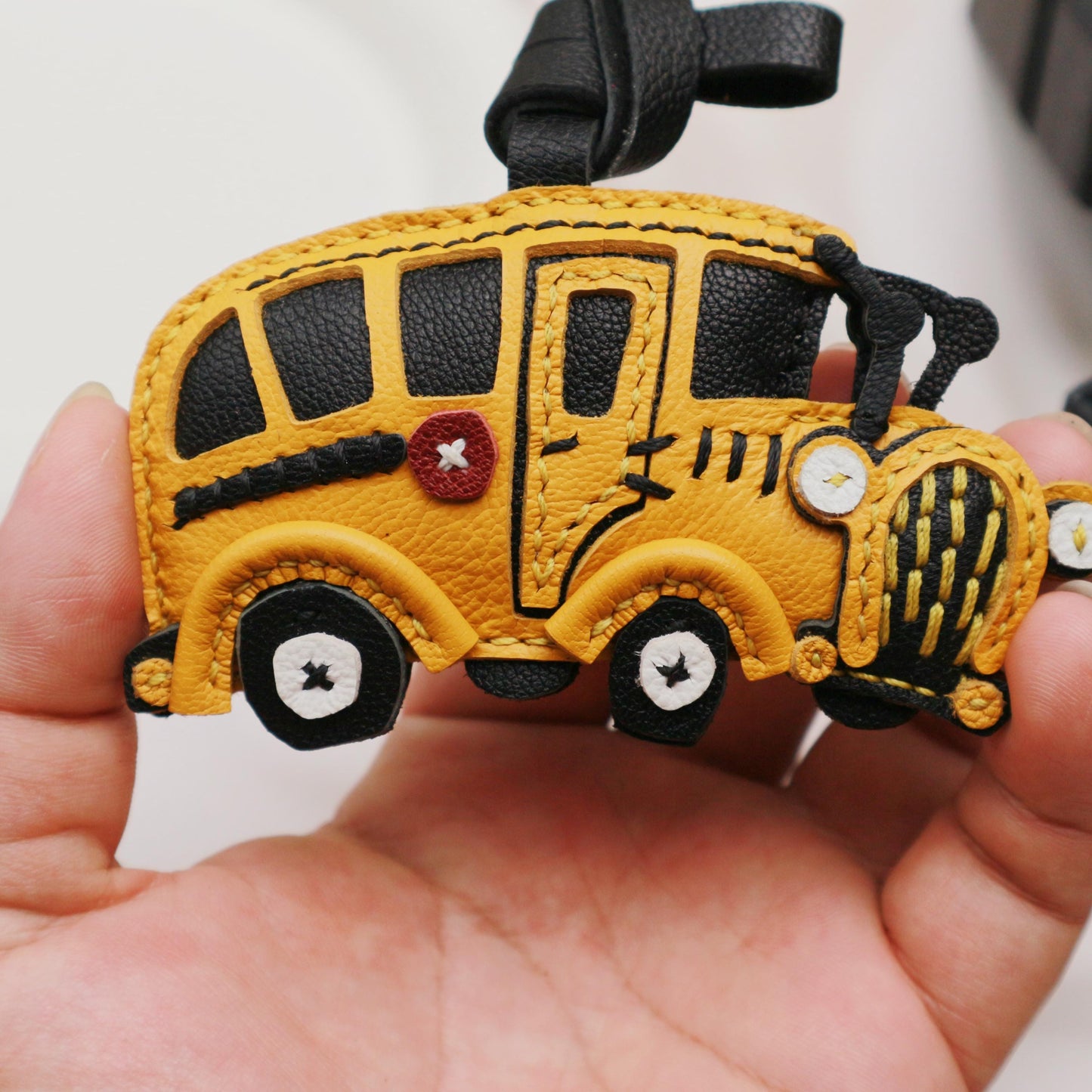 Handmade Bus Leather charm,unique bag charm,cute School Bus chain,Car Ornament Handbag Purse Charm Leather Fashion Accessory,christmas gift