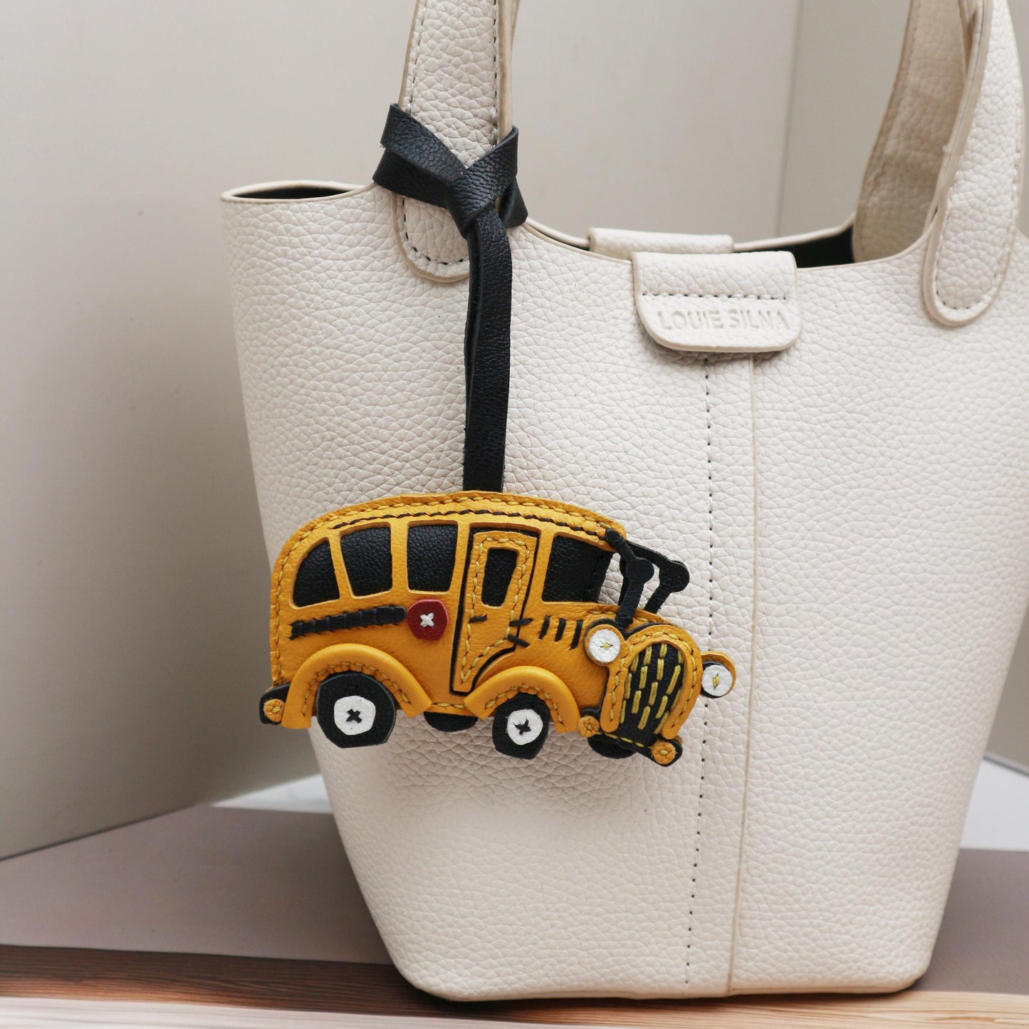 Handmade Bus Leather charm,unique bag charm,cute School Bus chain,Car Ornament Handbag Purse Charm Leather Fashion Accessory,christmas gift