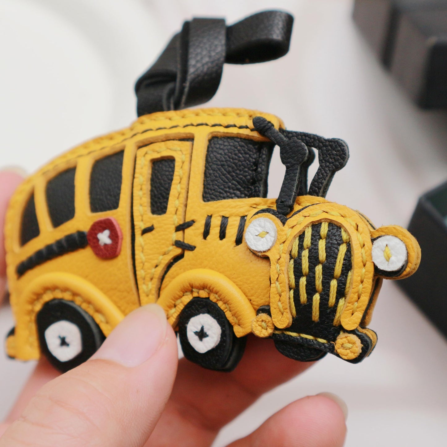 Handmade Bus Leather charm,unique bag charm,cute School Bus chain,Car Ornament Handbag Purse Charm Leather Fashion Accessory,christmas gift