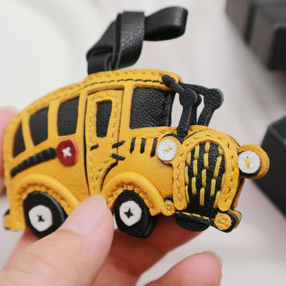 Handmade Bus Leather charm,unique bag charm,cute School Bus chain,Car Ornament Handbag Purse Charm Leather Fashion Accessory,christmas gift