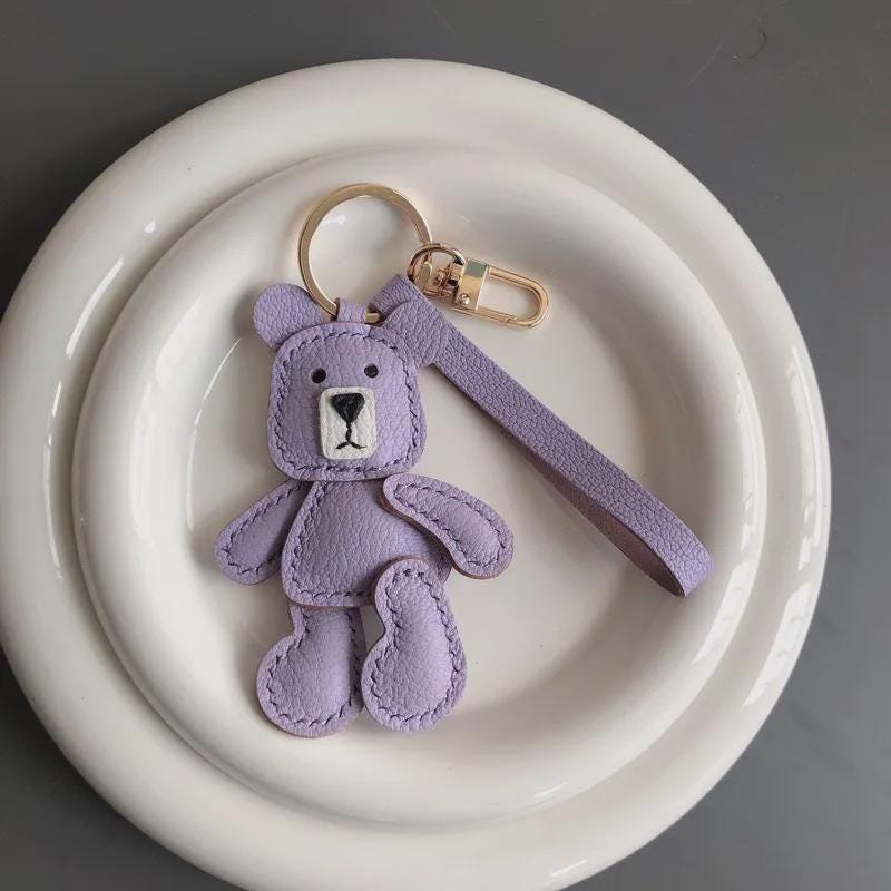 Handcrafted Leather Teddy Bear Bag Charm: Alran Goatskin Keychain